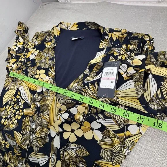 Women's Tommy Hilfiger Navy Yellow Flower Long Sleeve Dress Wrap V Size 10 NEW - Picture 5 of 10